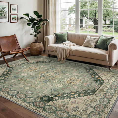 GENIMO Area Rug Washable Low Pile Bohemian Cool Colors