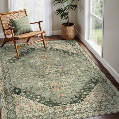 GENIMO Area Rug Washable Low Pile Bohemian Cool Colors