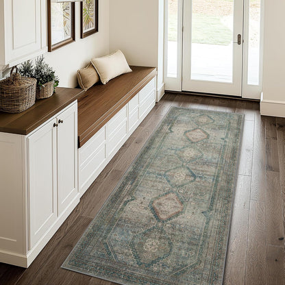 GENIMO Machine Washable Runner Rug Non Slip Carpet with Gripper Green/Blue