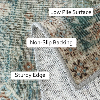 GENIMO Machine Washable Runner Rug Non Slip Carpet with Gripper Green/Blue