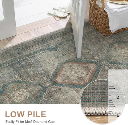 GENIMO Machine Washable Runner Rug Non Slip Carpet with Gripper Green/Blue