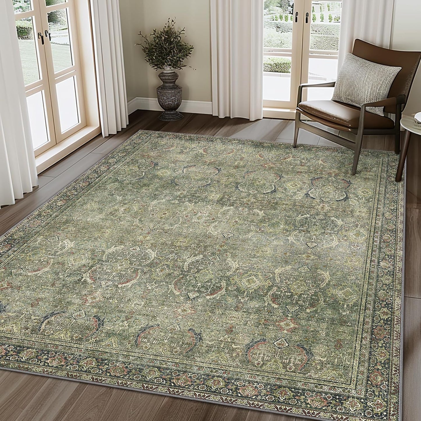 GENIMO Vintage Bohemian Symmetrical Print Cool Color Soft Area Rug