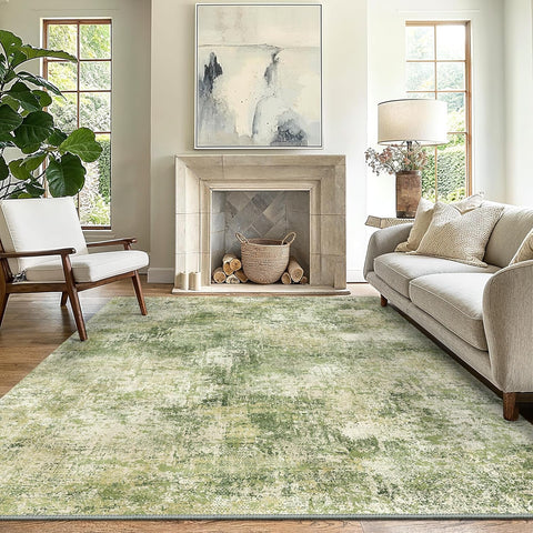 GENIMO Modern Healing Green Abstract Textured Washable Area Rug