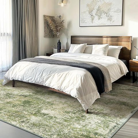 GENIMO Modern Healing Green Abstract Textured Washable Area Rug