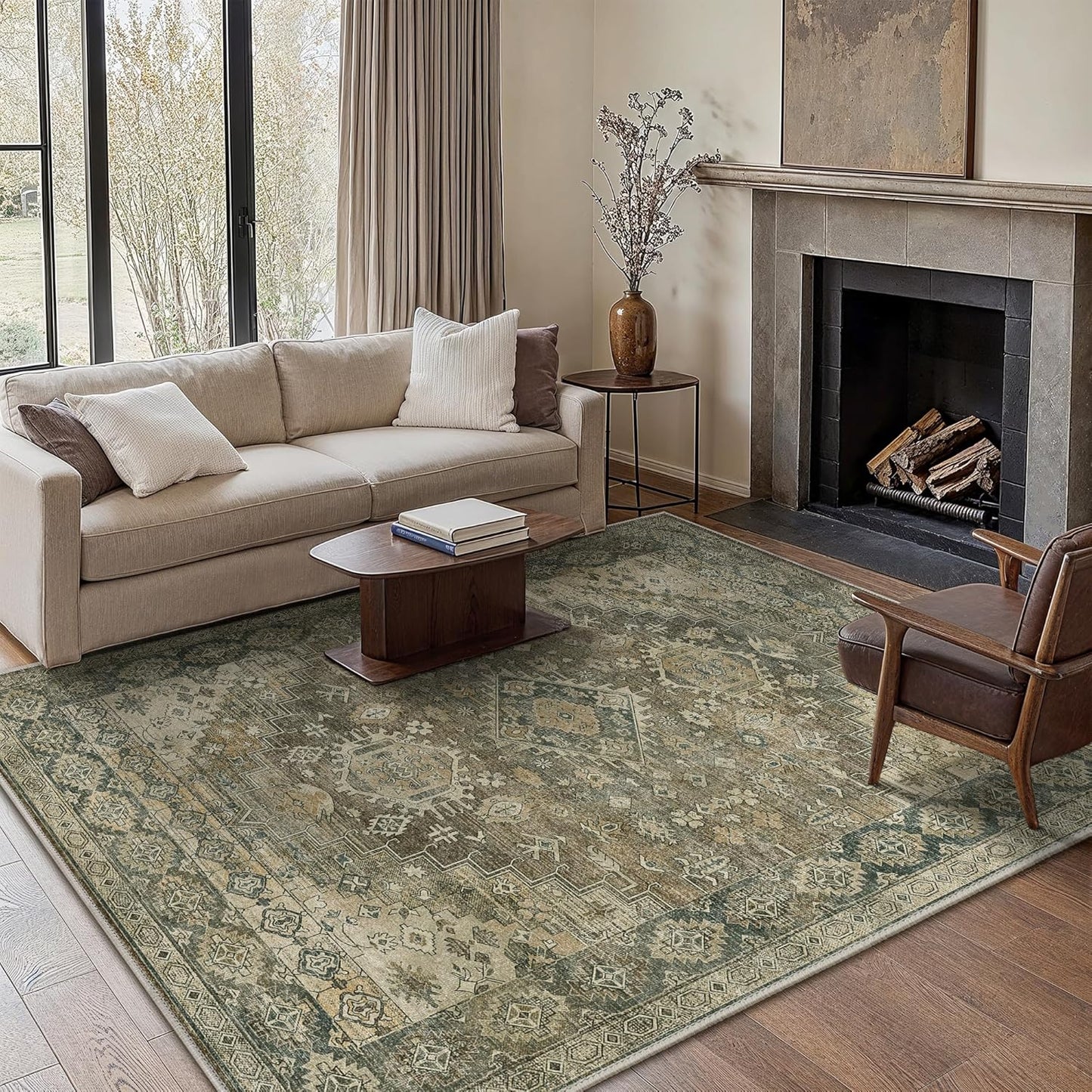 GENIMO Machine Washable Symmetrical Totem Print Non-Slip Area Rug