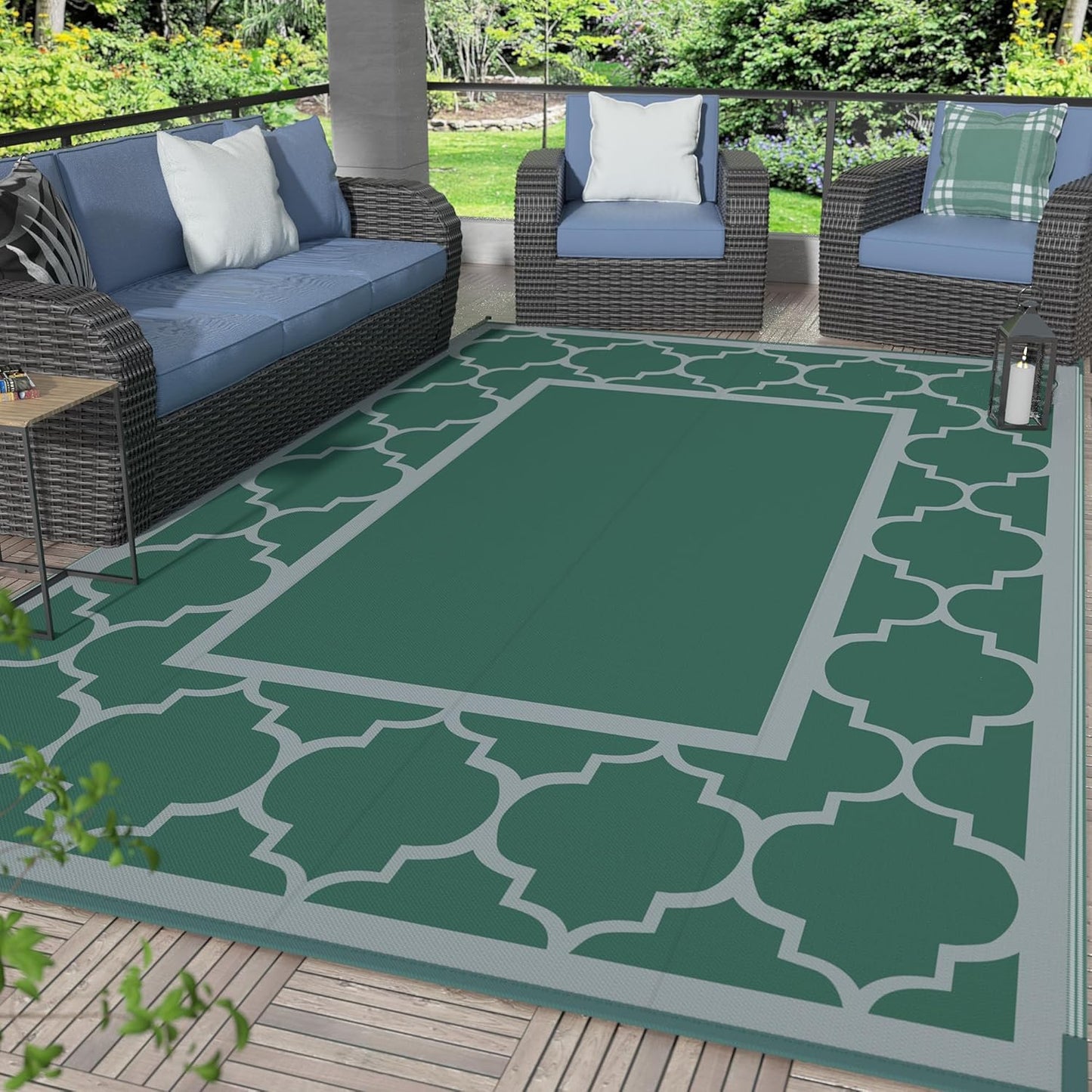 GENIMO Symmetrical Geometric Aesthetic Waterproof Reversible Outdoor Rug Gray