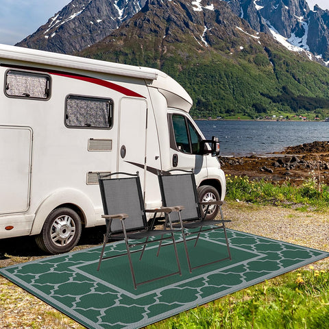 GENIMO Symmetrical Geometric Aesthetic Waterproof Reversible Outdoor Rug Gray