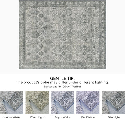 GENIMO Vintage Classic Print Washable Area Rug Gray