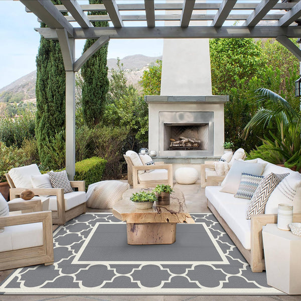 GENIMO Symmetrical Geometric Aesthetic Waterproof Reversible Outdoor Rug Gray