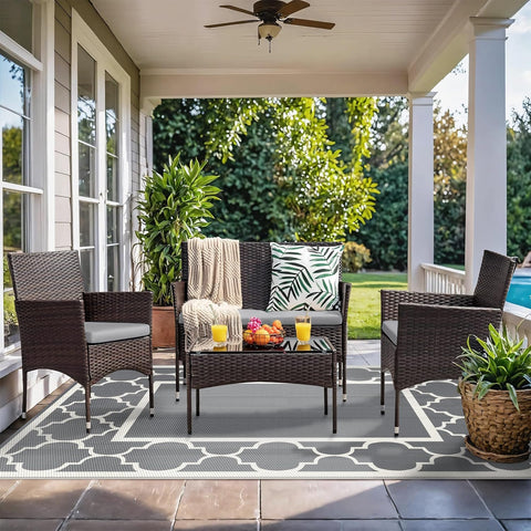 GENIMO Symmetrical Geometric Aesthetic Waterproof Reversible Outdoor Rug Gray