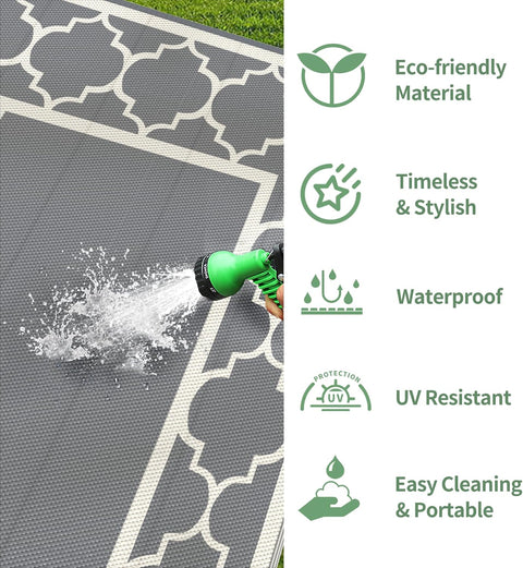 GENIMO Symmetrical Geometric Aesthetic Waterproof Reversible Outdoor Rug Gray