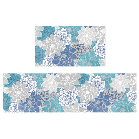 GENIMO 2Pcs Anti Fatigue Padded Kitchen Sink Mat Non Slip Washable Floral Runner Rug
