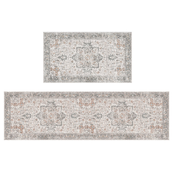 GENIMO 2Pcs Anti Fatigue Padded Kitchen Sink Mat Vintage Washable Runner Rug