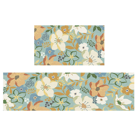 GENIMO 2Pcs Anti Fatigue Padded Kitchen Floor Mat Floral Washable Runner Rug for Sink