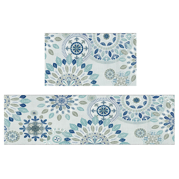 GENIMO 2Pcs Anti Fatigue Cushioned Kitchen Mats for Floor Floral Washable Runner Rugs