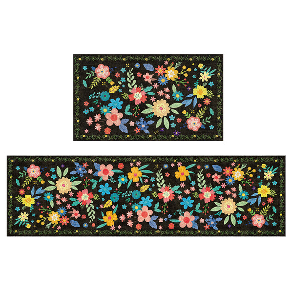 GENIMO 2Pcs Anti Fatigue Padded Kitchen Mats for Floor Floral Printed Washable Runner Rugs