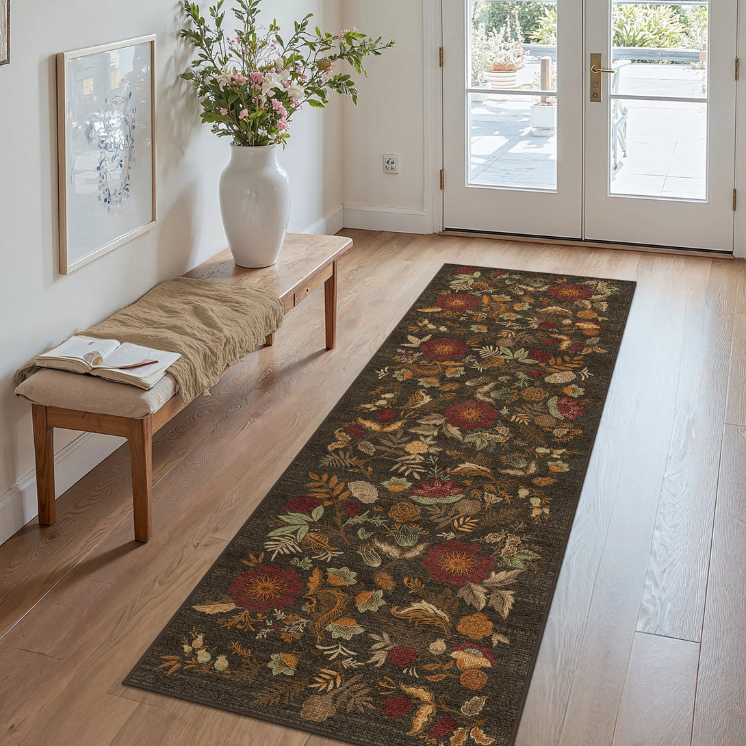 2nd Rug Liora Modern Forest Floral Washable Rug in Brown | GENIMO