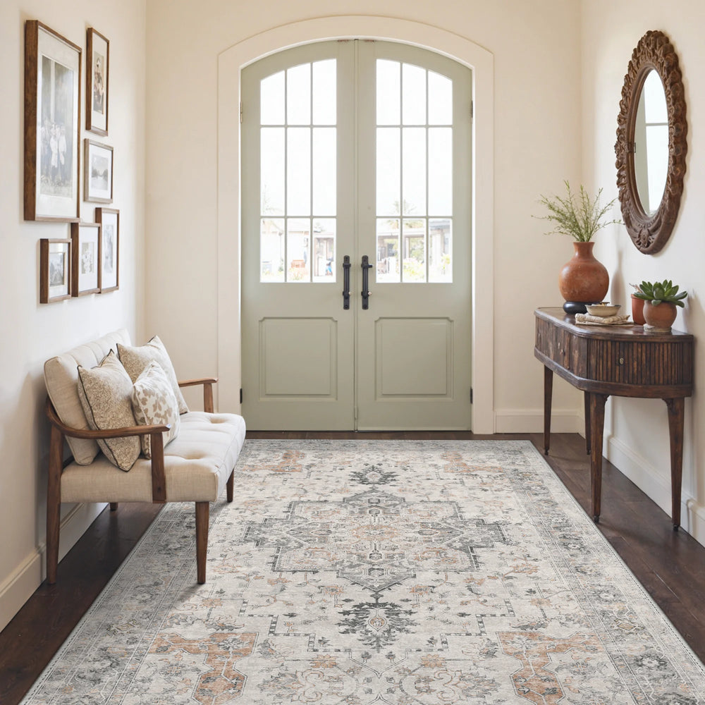 Daria Vintage Persian Tribal Washable Rug in Light Taupe | GENIMO