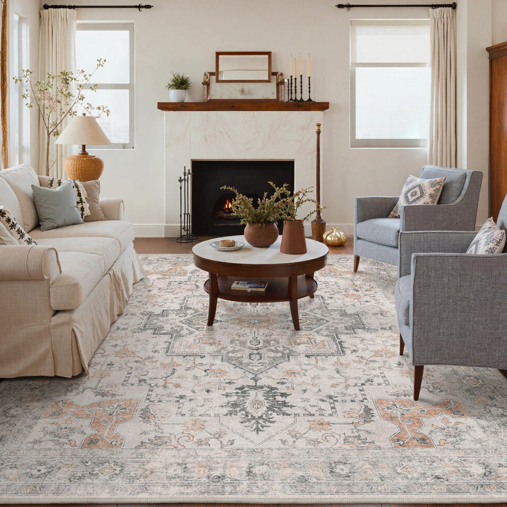 シノワズリ　モダン　VINTAGE　RUG　リバーシブル Daria Vintage Persian Tribal Washable Rug in Light Taupe | GENIMO