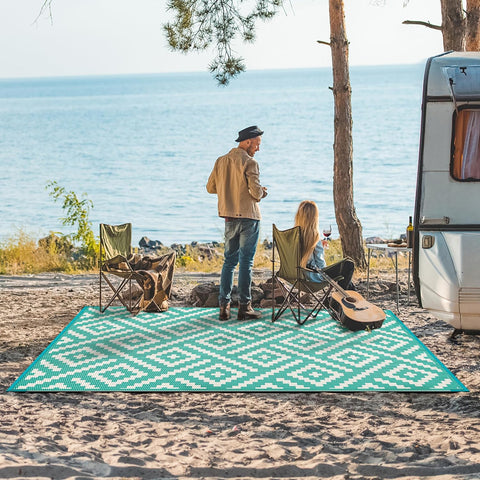 GENIMO Rhombic Printed Double Sided Waterproof Outdoor Rug Green