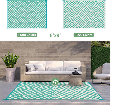 GENIMO Rhombic Printed Double Sided Waterproof Outdoor Rug Green