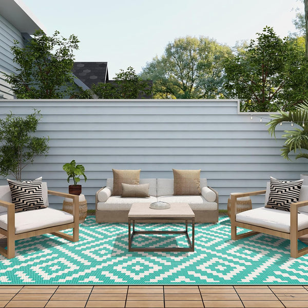 GENIMO Rhombic Printed Double Sided Waterproof Outdoor Rug Green