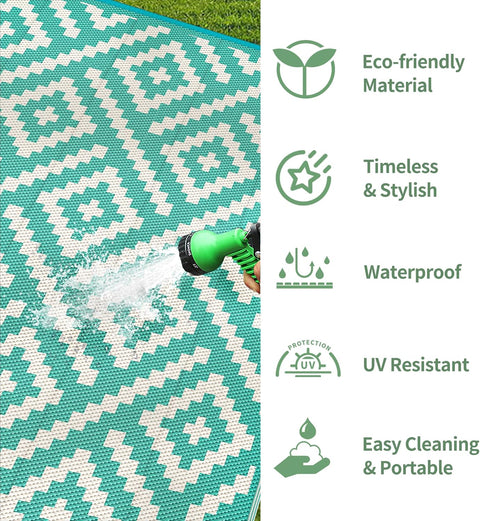 GENIMO Rhombic Printed Double Sided Waterproof Outdoor Rug Green