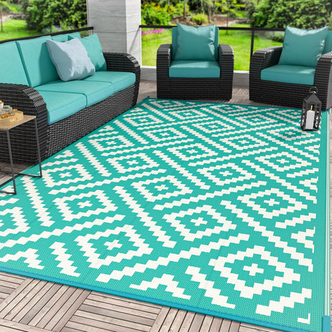 GENIMO Rhombic Printed Double Sided Waterproof Outdoor Rug Green