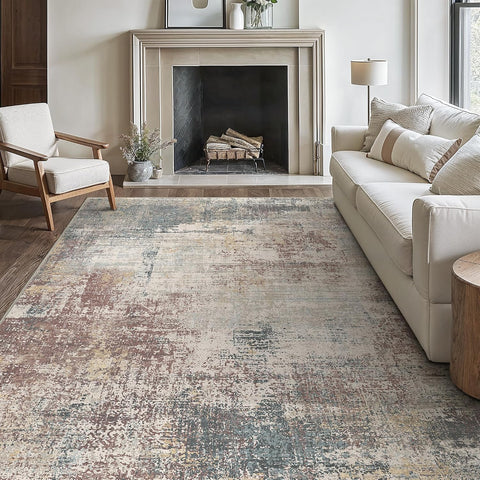 GENIMO Modern Abstract Textured Machine Washable Area Rug Red