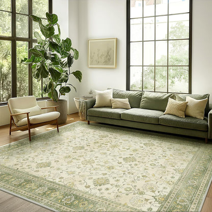 GENIMO Machine Washable Non Slip Artistic Area Rug Light Green