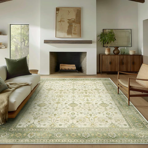 GENIMO Machine Washable Non Slip Artistic Area Rug Light Green