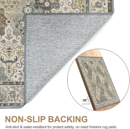 GENIMO Lightweight Vintage Diamond Floral Print Machine Washable Area Rug