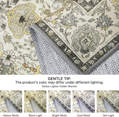 GENIMO Lightweight Vintage Diamond Floral Print Machine Washable Area Rug