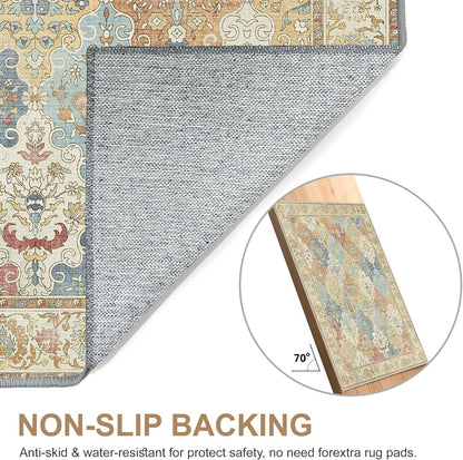 GENIMO Lightweight Vintage Diamond Floral Print Machine Washable Area Rug