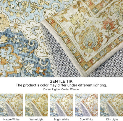 GENIMO Lightweight Vintage Diamond Floral Print Machine Washable Area Rug