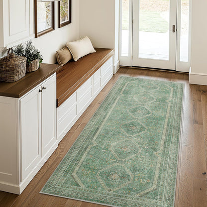 GENIMO Machine Washable Runner Rug Non Slip Carpet with Gripper Green/Blue