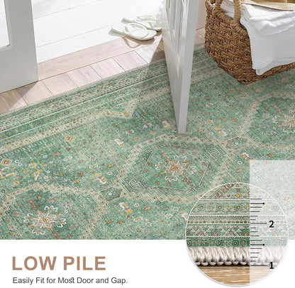 GENIMO Machine Washable Runner Rug Non Slip Carpet with Gripper Green/Blue