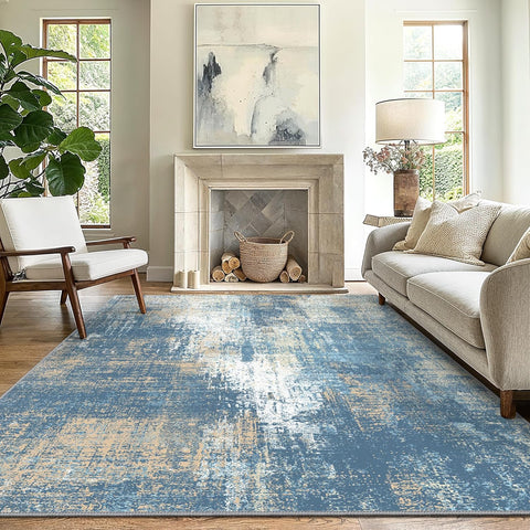 GENIMO Washable Area Rug Modern Blue Urban Mist