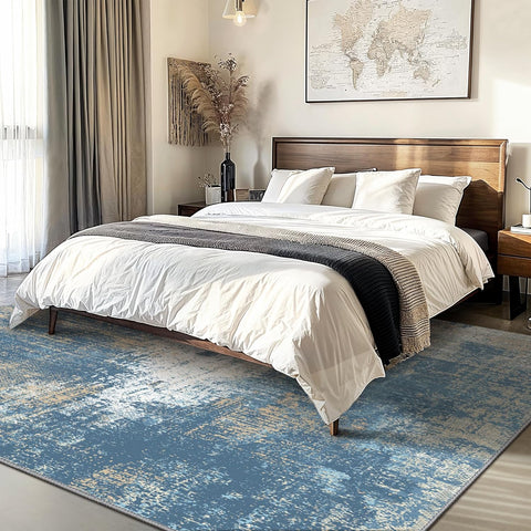 GENIMO Washable Area Rug Modern Blue Urban Mist