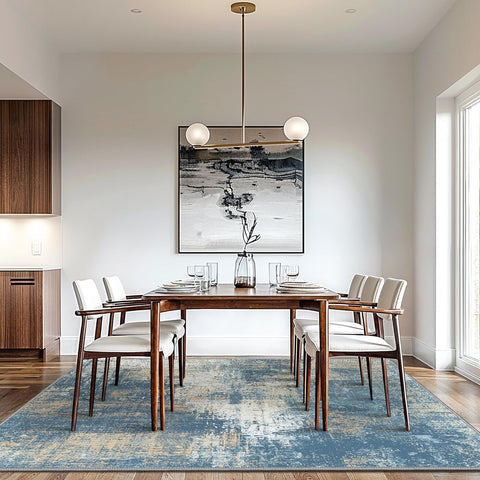 GENIMO Washable Area Rug Modern Blue Urban Mist