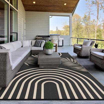 GENIMO Oval Stripe Geometric Pattern Reversible Waterproof Outdoor Rug
