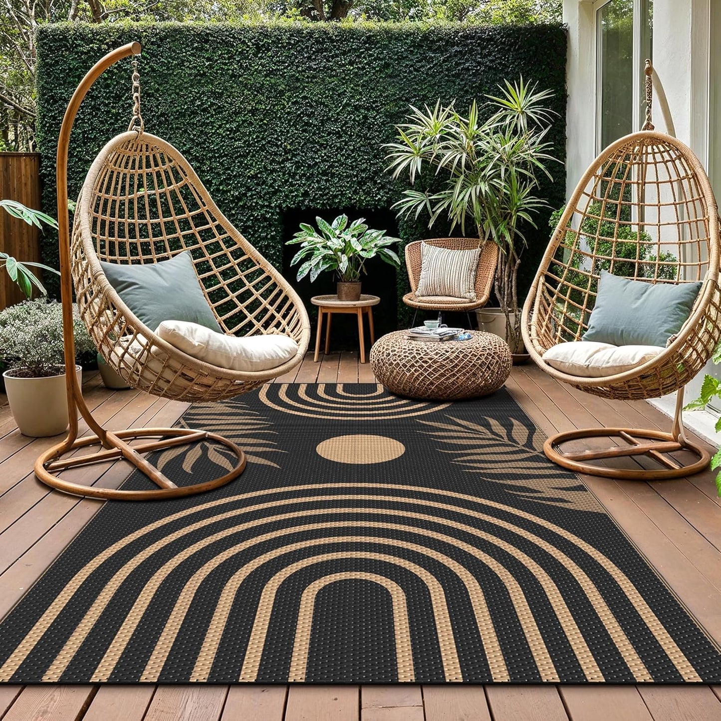 GENIMO Oval Stripe Geometric Pattern Reversible Waterproof Outdoor Rug