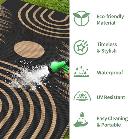 GENIMO Oval Stripe Geometric Pattern Reversible Waterproof Outdoor Rug