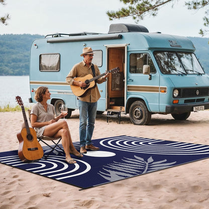 GENIMO Oval Stripe Geometric Pattern Reversible Waterproof Outdoor Rug