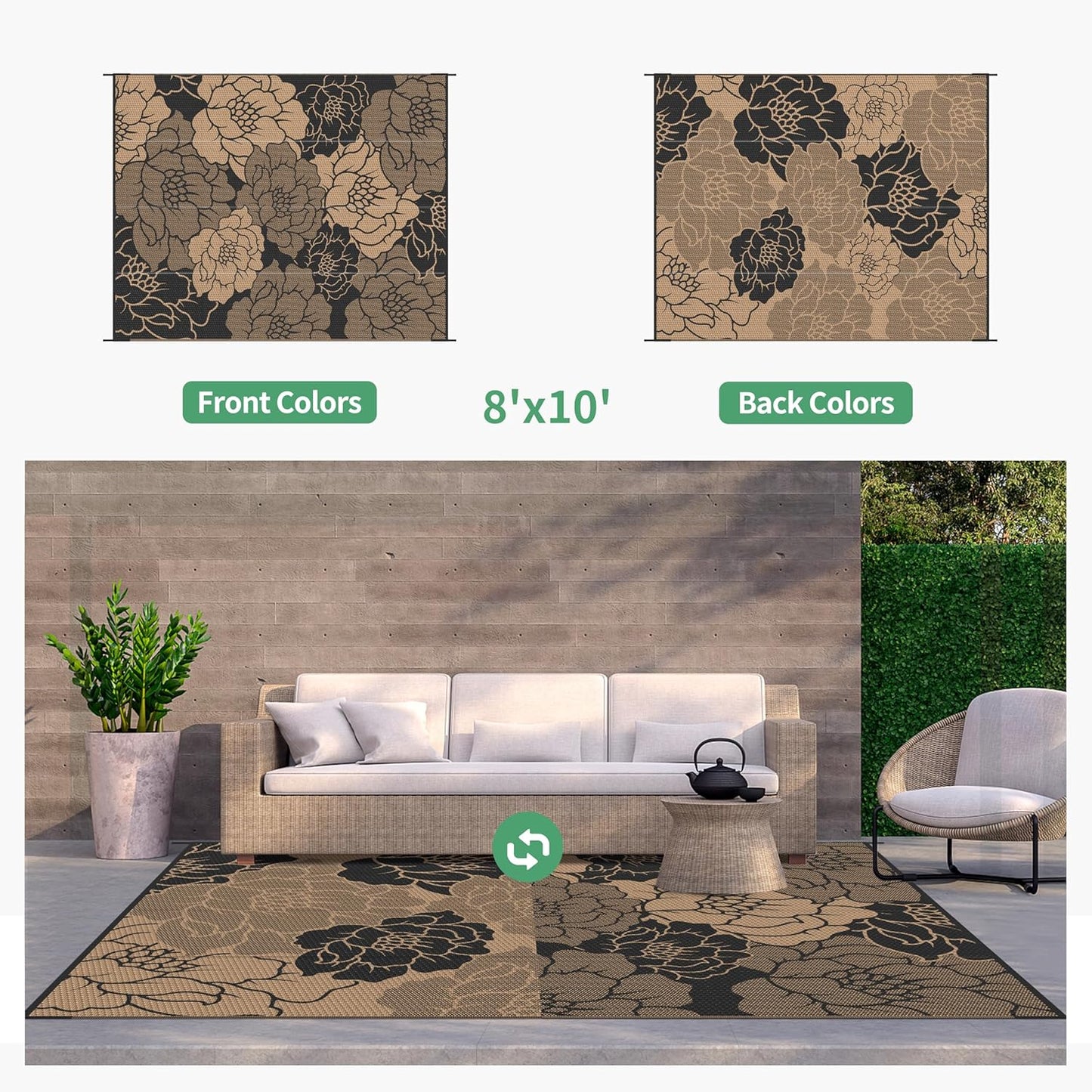 GENIMO Multi Floral Double Sided Waterproof Outdoor Rug