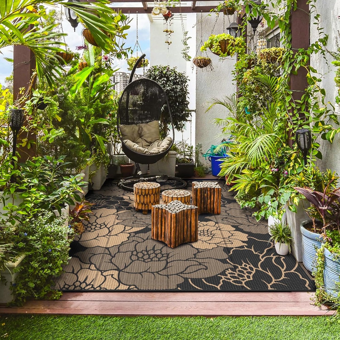 GENIMO Multi Floral Double Sided Waterproof Outdoor Rug