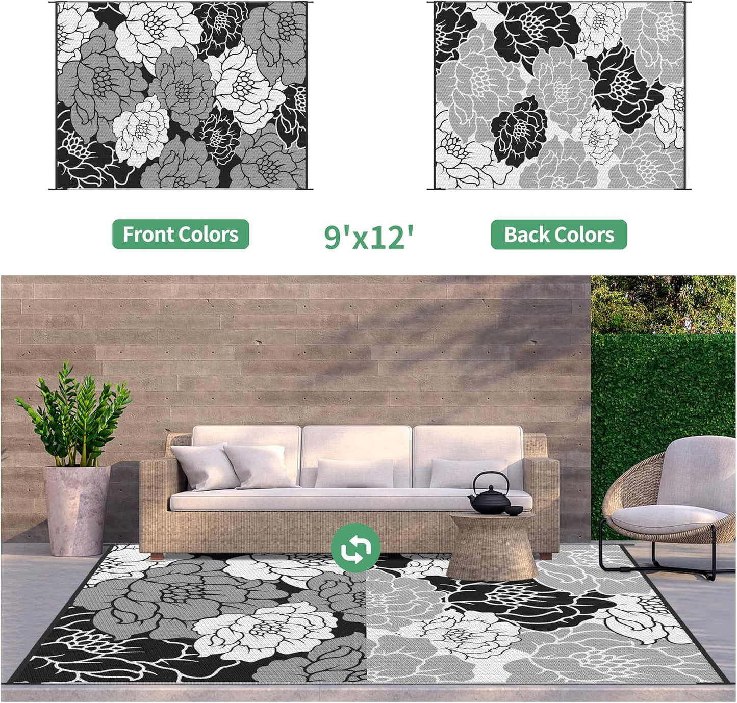GENIMO Multi Floral Double Sided Waterproof Outdoor Rug