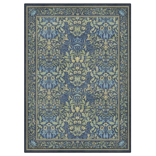 Runa Washable Vintage Floral Print Blue Rugs