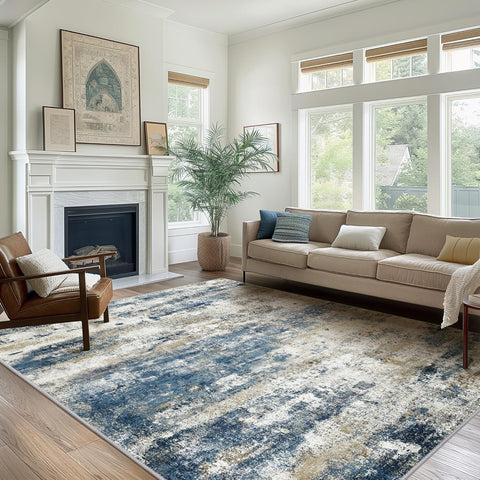 GENIMO Modern Abstract Print Soft Area Rug Blue