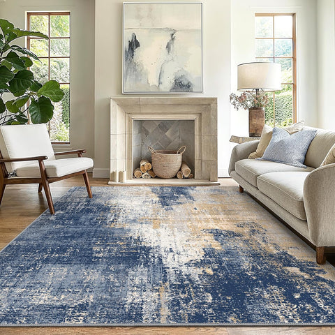GENIMO Washable Area Rug Modern Blue Urban Mist